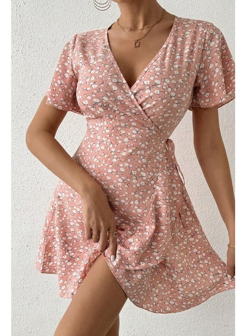 Bella Notte Pink Floral Printed Wrap Summer Dress - Image 4